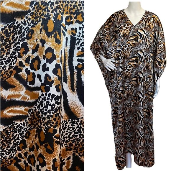 Winlar Animal Print Caftan Mumu Dress One Size Fits Most - Picture 1 of 11